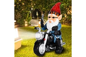 JHWKJS Garden Gnome Riding Motorcycle with Solar Light, Funny Outdoor Gnome Decoration Indoor Outdoor Lawn Figurines for Home Yard Décor, Medium