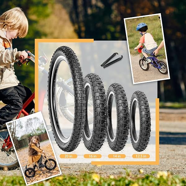 2-PACK KIDS BIKE TIRES SET: HYCLINE 20X2.125 INCH (57-406 MM) FOLDING REPLACEMENT PUNCTURE-RESISTANT BICYCLE TIRES AND PAIR 20-INCH INNER TUBES WITH TIRE LEVERS FOR BMX, MTB OR KIDS CHILDREN RACING