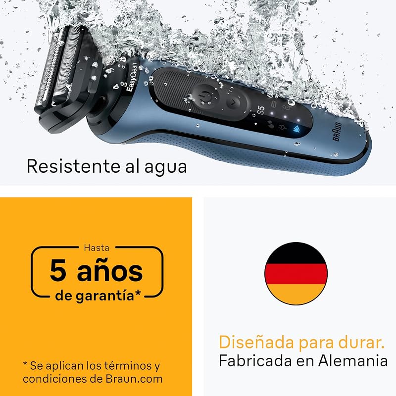 Barbeador Elétrico Braun Série 5, Barbeador Seco e Molhado, 2 Modos de Barbear, 50 Min de Uso, Carga Rápida, +2 Acessórios, Estojo de Viagem, 52-A1820SI, Azul