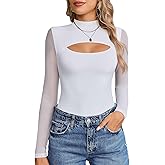 Avidlove Women Long Sleeve Thong Bodysuit Turtle Neck Shapewear Sexy Mesh Top Double Lined Cutout Shirt XS-2XL