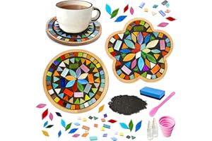 Nuyoach Diy Mosaic Craft Kit For Adults,Stained Glass Kits Mosaics Tiles For Crafts With Large Wooden Coaster Making Materials Package,Mosaic Ceramic Bulk Supplies For Women Kids Beginners Decor Gifts