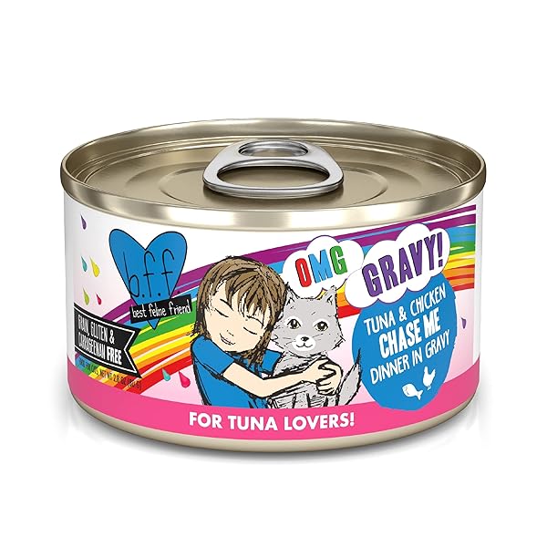 WERUVA B.F.F. OMG – BEST FELINE FRIEND OH MY GRAVY!, TUNA & CHICKEN CHASE ME WITH TUNA & CHICKEN, 2.8OZ CAN (PACK OF 12)