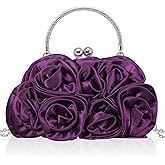 SilTriangle Women Evening Clutch, Small Floral Satin Purse with Detachable Strap for Valentine's Day Wedding Party Prom Gift