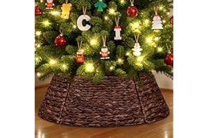 Lanpn Natural Rattan Christmas Tree Collar 71cm, Decorative Wicker Woven Tree Skirt Ring Stand Base Cover Rustic Farmhouse fo