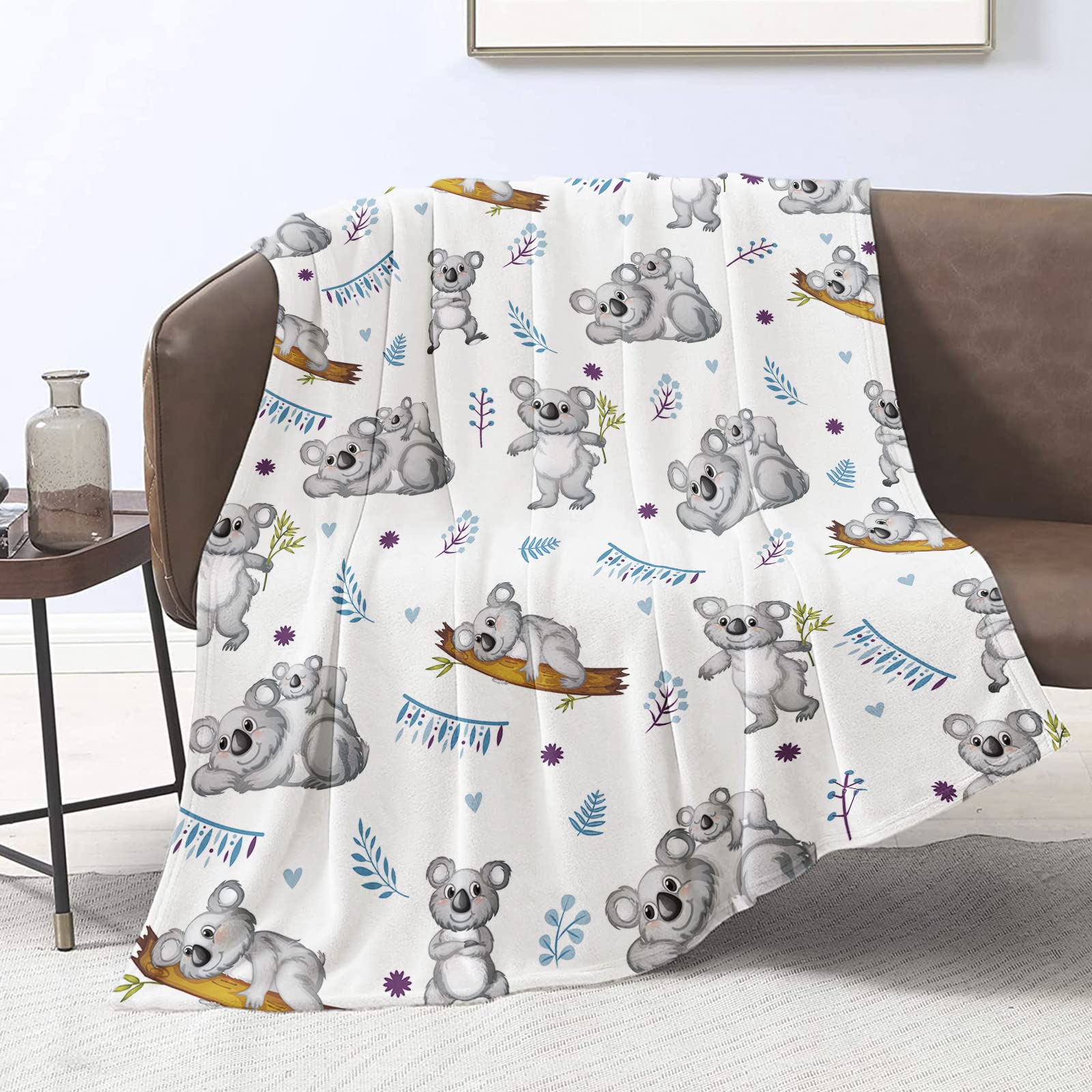 Domgoge Koala Blanket for Boys Girls Kids Baby Koalas Print Throw Blankets for Couch Sofa Soft Cozy Flannel Fleece Blanket Gifts Women Men, 130cmx152cm, Koala Gray, TZ-00160-50x60-Koala