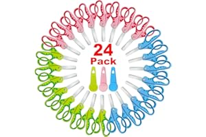 ONENAME Kids Scissors Bulk,Kids Safety Scissors With Cover,School Student Scissors Soft Comfort-Grip Handles Blunt Tip Scissors For Children Scissors Set 24-Pack