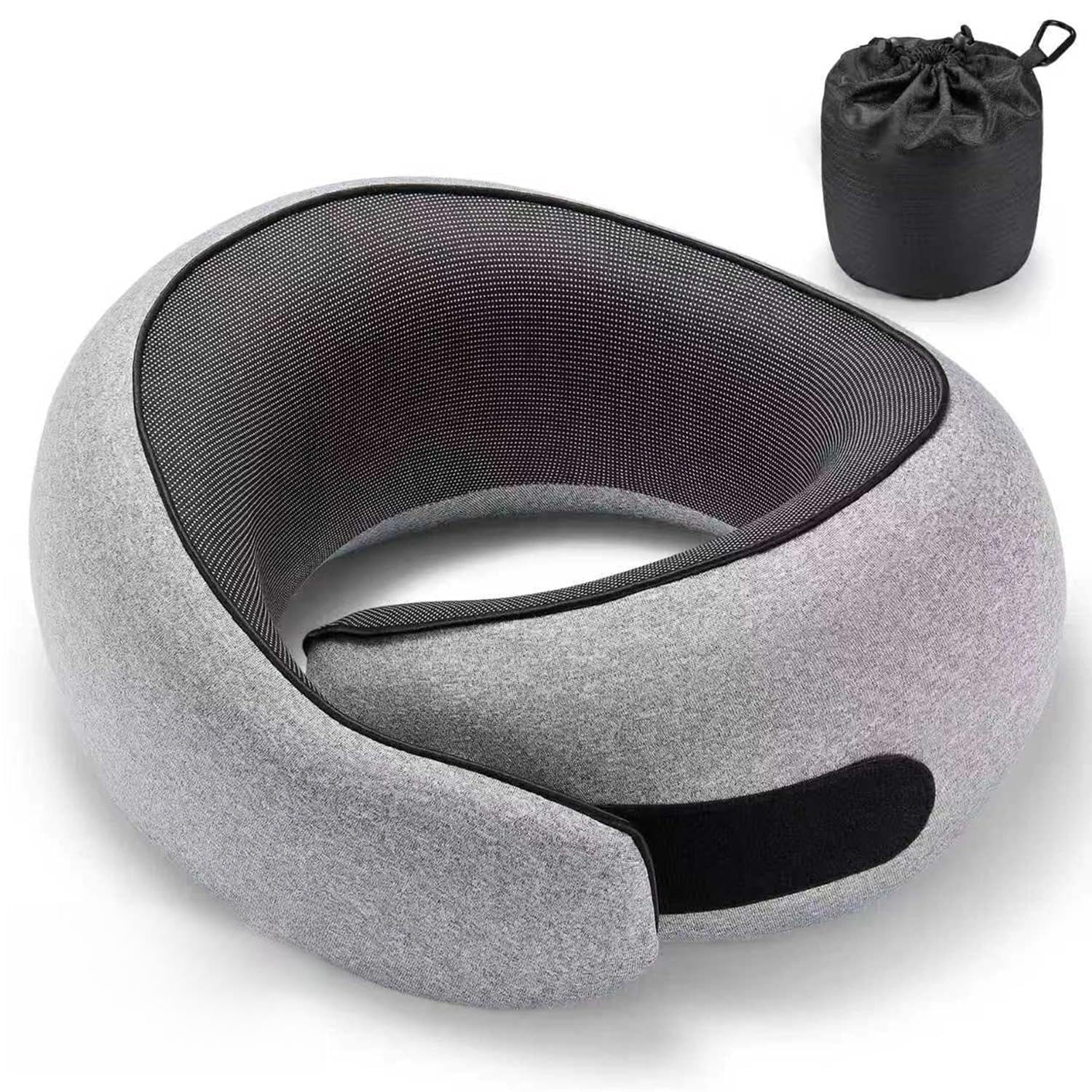 Optixion Travel Neck Pillow for Airplanes, Premium Memory Foam Neck Pillow with Ergonomic 360° Support, Travel Essentials for Plane, Car, Train and Home, Max Soft Gray