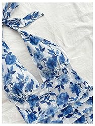 BEAUDRM Women's Floral Print Sleeveless Halter Deep