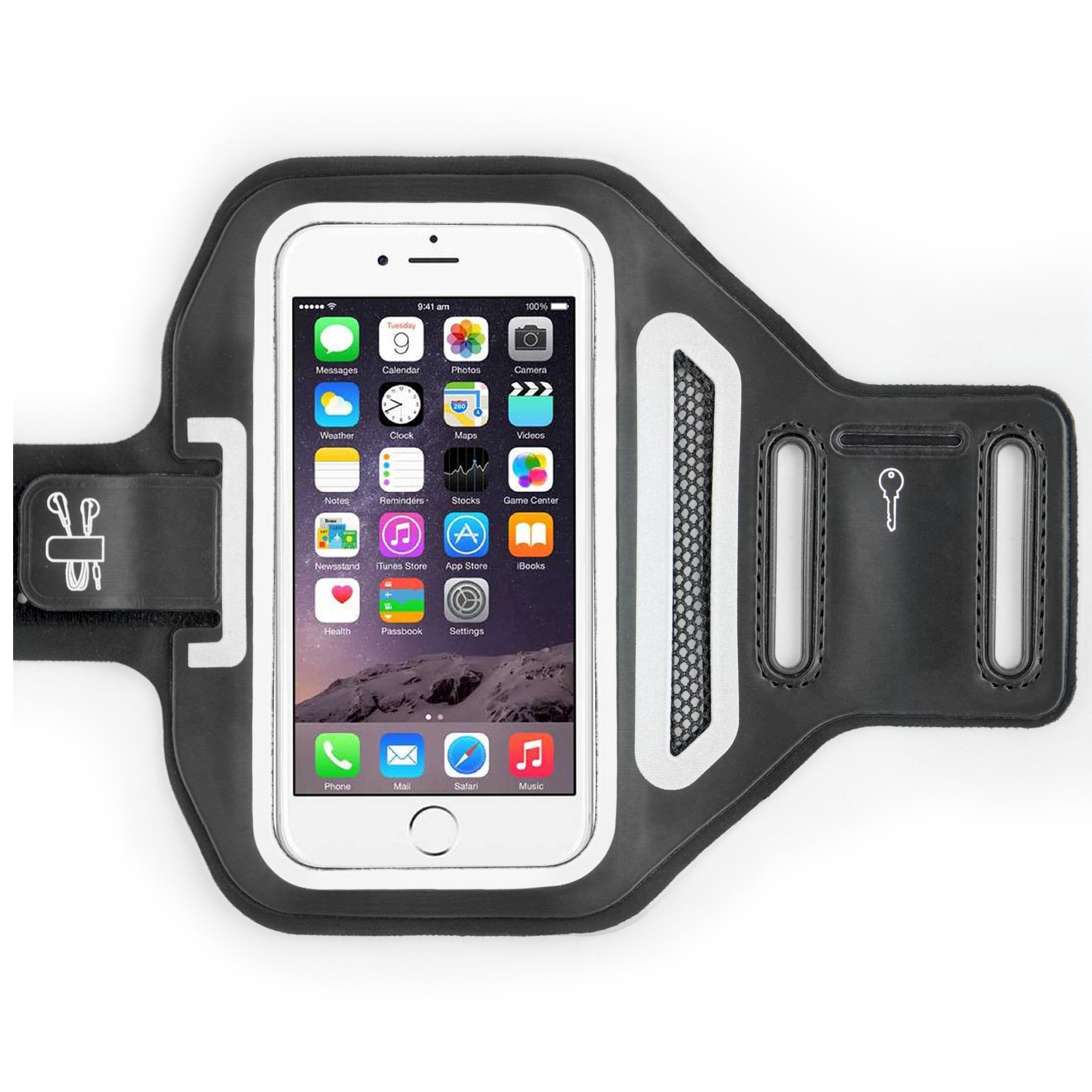 NEVEQ Black Armband Compatible with All 5-6 Inches Phones. Premium Sport Armband Case, Water & Sweat Proof. With Extra Key Slot, Card or Money Pouch and Headphones Cable Holder.