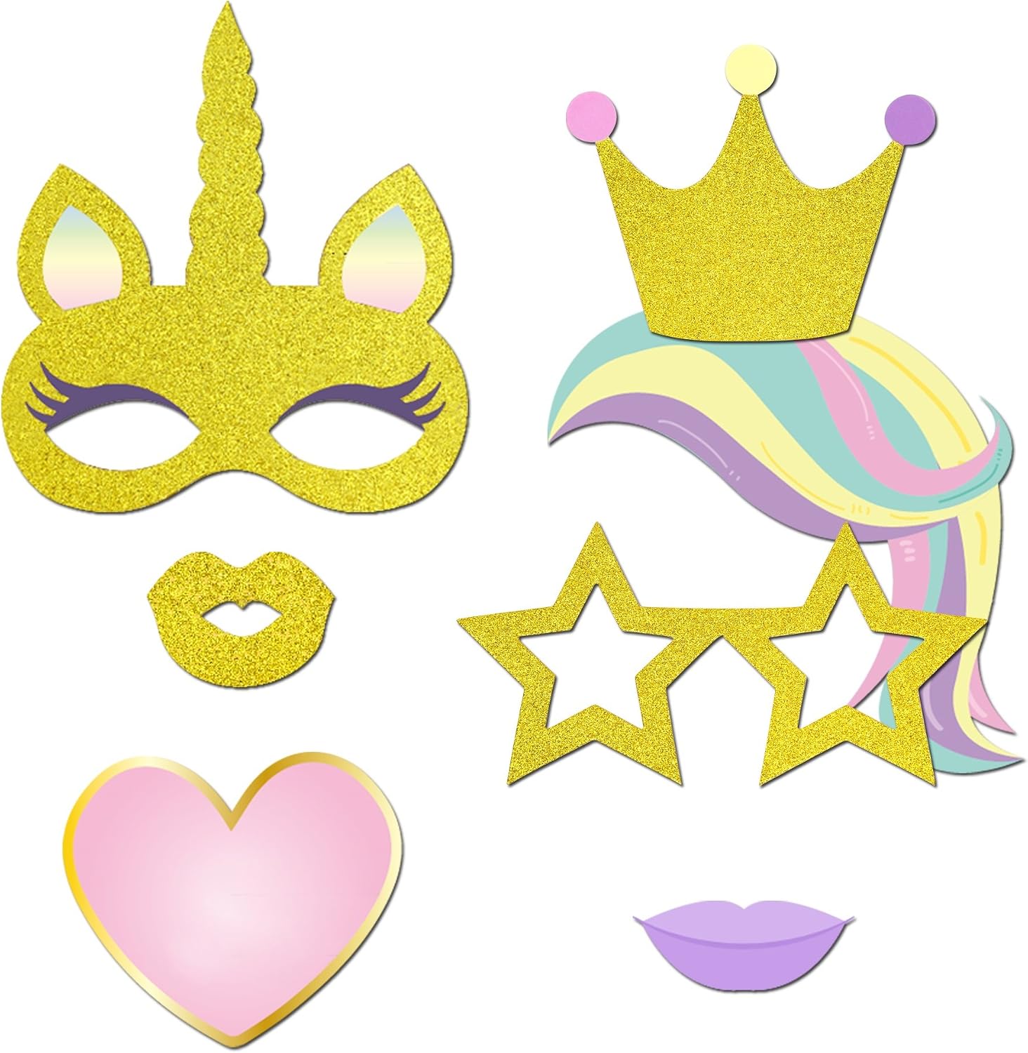 Konsait 35pcs Glitter Unicorn Photo Booth Props Funny Rainbow Unicorn Pegasus Photo Props for Unicorn Game Baby Shower Birthday Party Decoration Favors Supplies for Children Kids Girls Gift - Image 5