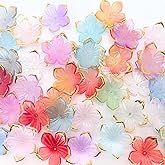 50 Pcs Random Mixed Color Flower Beads for Bracelets - Cherry Blossom Gradient Gold Border Flower Beads for Jewelry Making