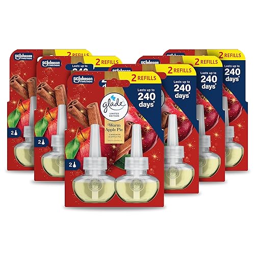 Glade Plug in Air Freshener Refill, Electric Scented Oil Room Air Freshener, Infused with Essential Oils, Limited Edition Christmas Air Freshener, Warm Apple Pie, Pack of 6 Duos (12 x 20ml)