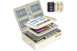 GROTHEORY Grothery 5200°F Fireproof Document Organizer with Lock Fireproof & Waterproof File Organizer Box 8 Layer Heat Insulated Aluminum Foil Important Box Document Fire Proof Passport Travel Doc Holder Beige