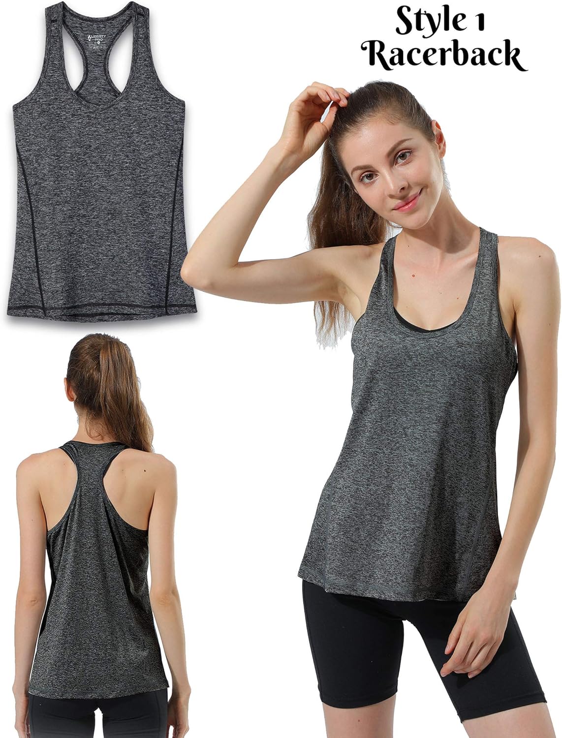 Liberty Imports Set of 5 Styles of Women's Heather Workout Tank Tops, Lightweight Active Yoga Training Sleeveless Shirts: Clothing