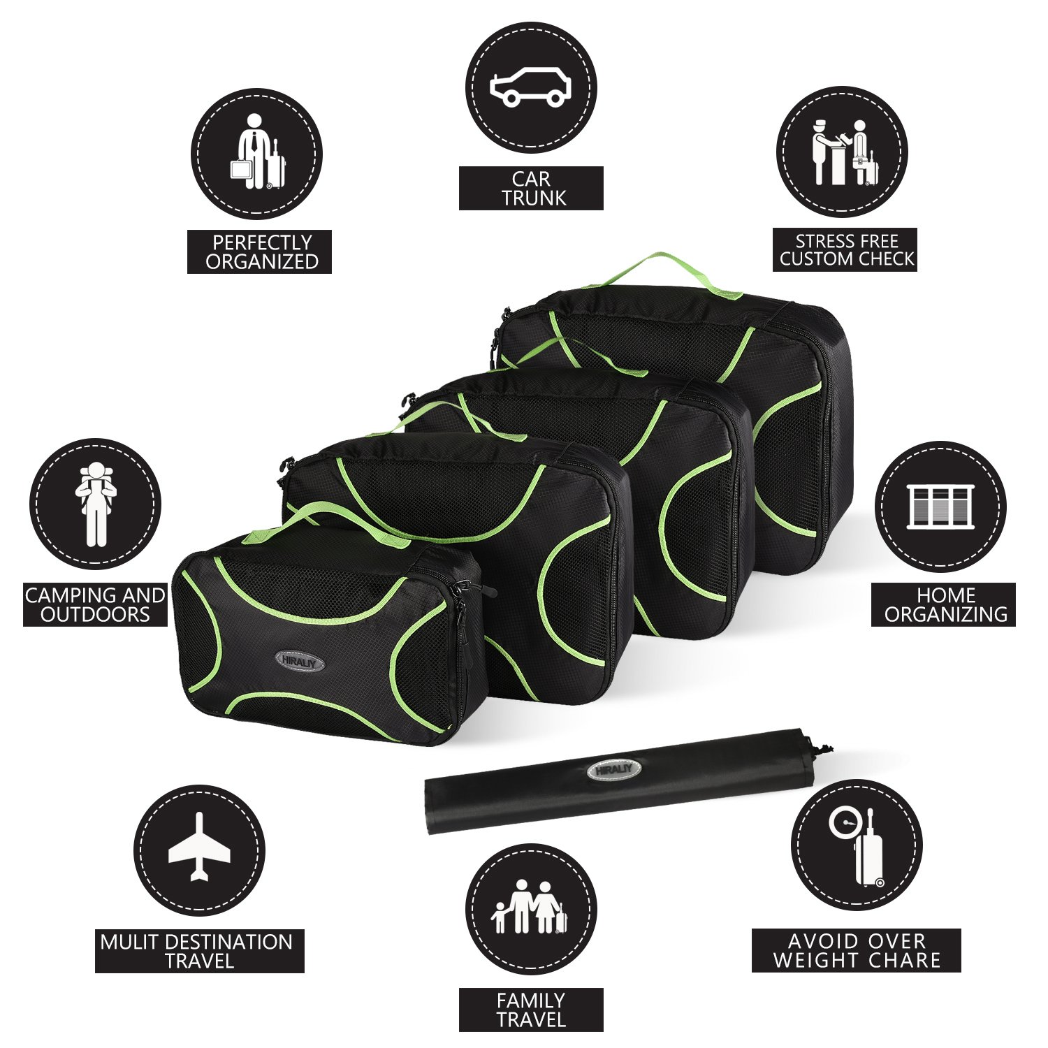 Packing Cubes HIRALIY 4 Set Compression Travel Packing Organizers with Laundry Bag