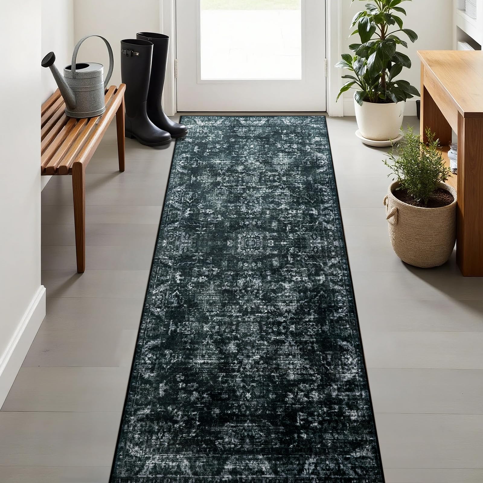Photo 1 of QXKAKA Hallway Washable Runner Rug, Ultra Soft Non Slip Foldable Modern Abstract Area Rugs for Bedroom Kitchen Dining Room Nursery Playroom Home Office, Non-Shedding, Easy Clean