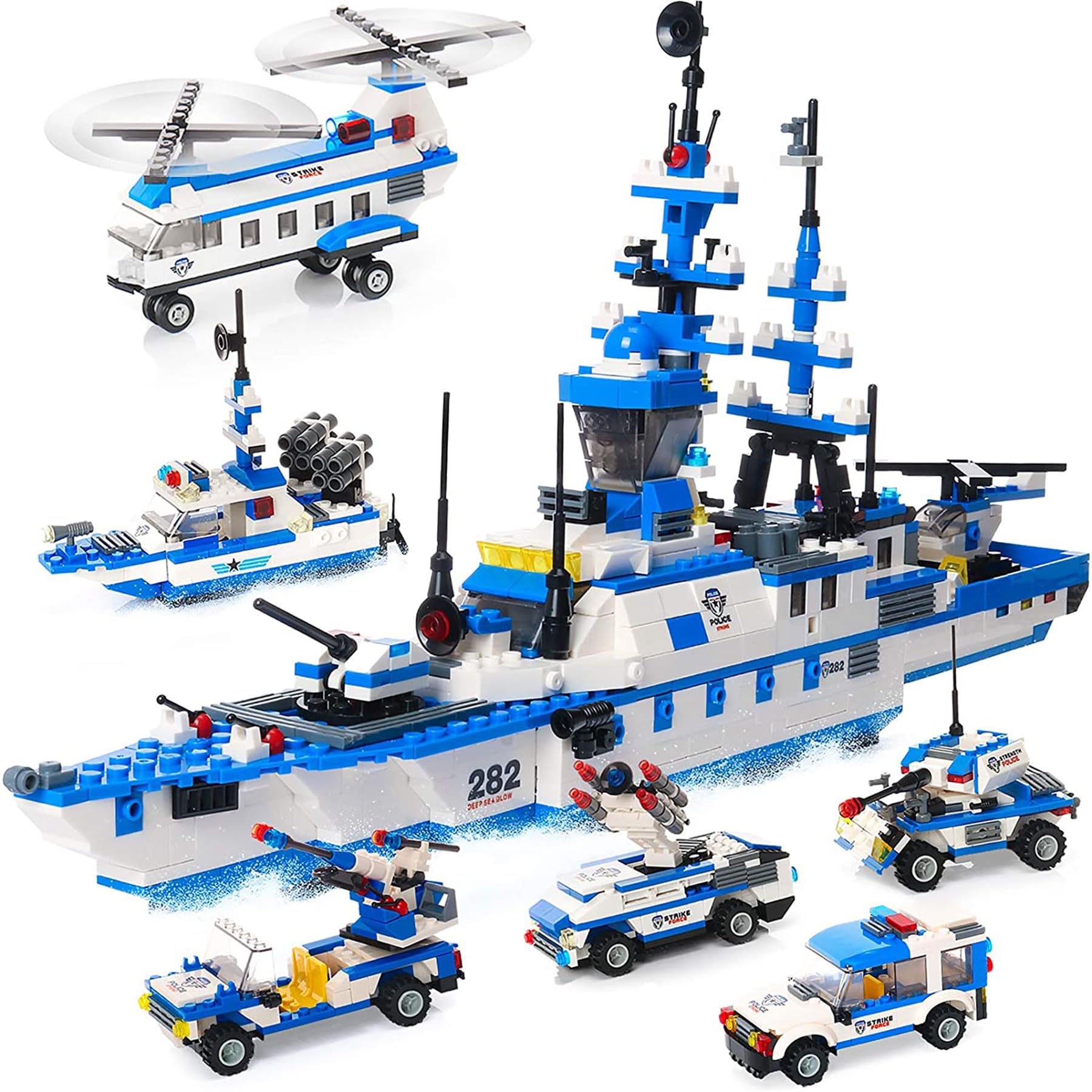 Photo 1 of EP EXERCISE N PLAY 1169 Pieces Police Ship Building Blocks Kit with Cop Car Helicopter Patrol Boat for Boys and Girls Age 6-12