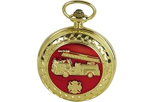 Trendy Zone 21 Fire Dept. Pocket Watch Gold Color Watch Japanese Quartz Movement and Gift Box Memorable Gift for Men & Women