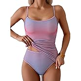 Eomenie Women's Tankini Swimsuits Two Piece Tummy Control Bathing Suit Color Block Slim Swimwear with High Waisted Bottom