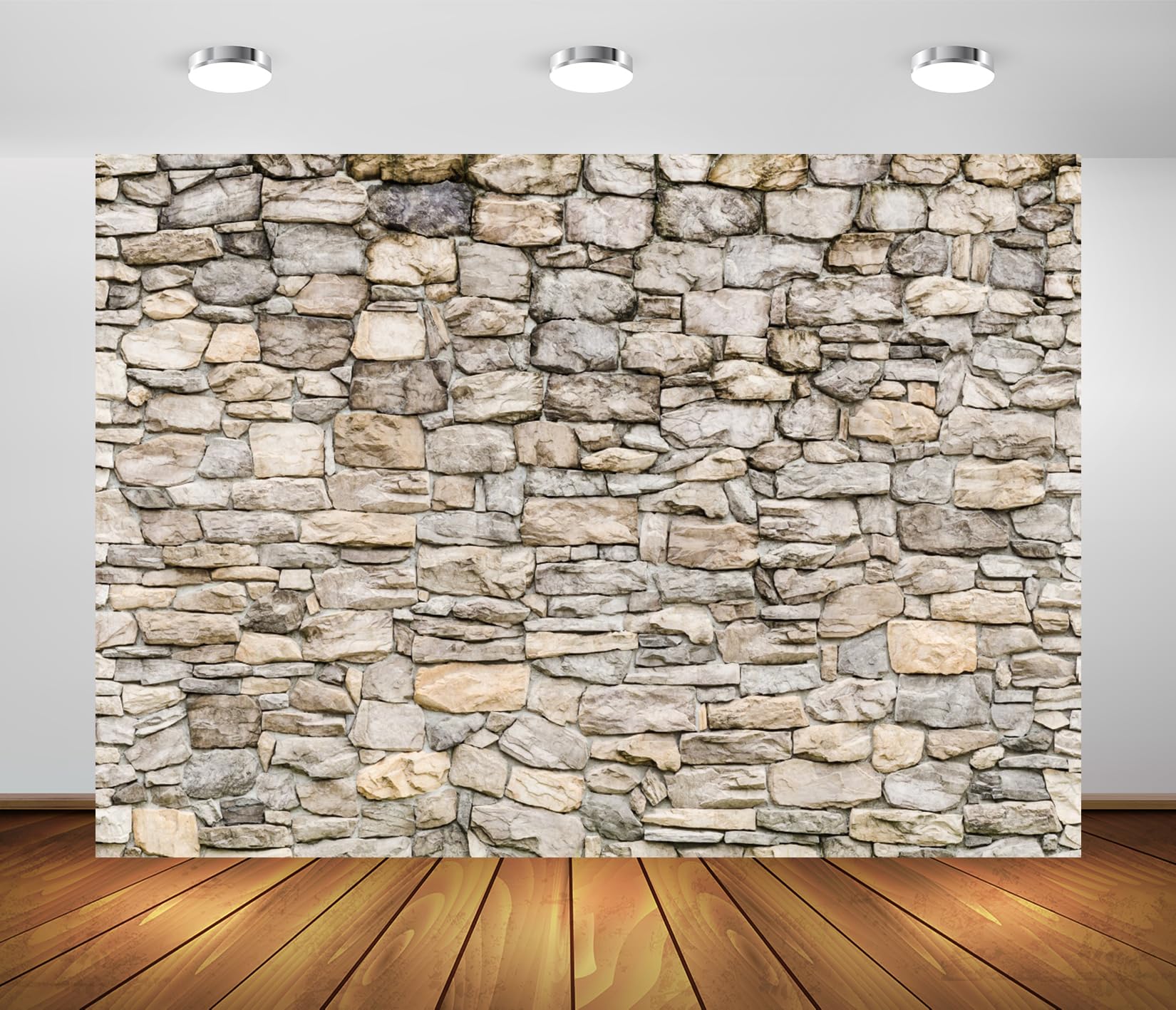 BELECO 2.1x1.5m Fabric Rock Stone Wall Backdrop Vintage Brick Rock Stones Photography Background for Party Decorations Portrait Photoshoot Home Decor Video Conference Studio Photo