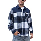 OLEMEK Men's Flannel Jacket Long Sleeve Button Down Plaid Shirt Tartan Shacket
