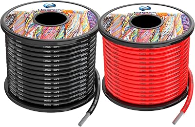 Haerkn 14AWG Silicone Electrical Wire 66ft Red Black 2.0mm² Tinned Copper
