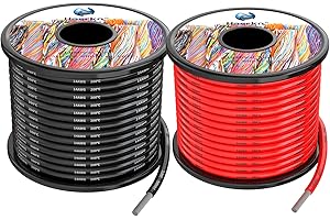 HAERKN 14 awg Silicone Electrical Wire Cable 66ft [Black 33ft Red 33ft] 14 Gauge Separete Wire Hook Up Oxygen Free Stranded Tinned Copper Wire High Temperature Resistance Spool