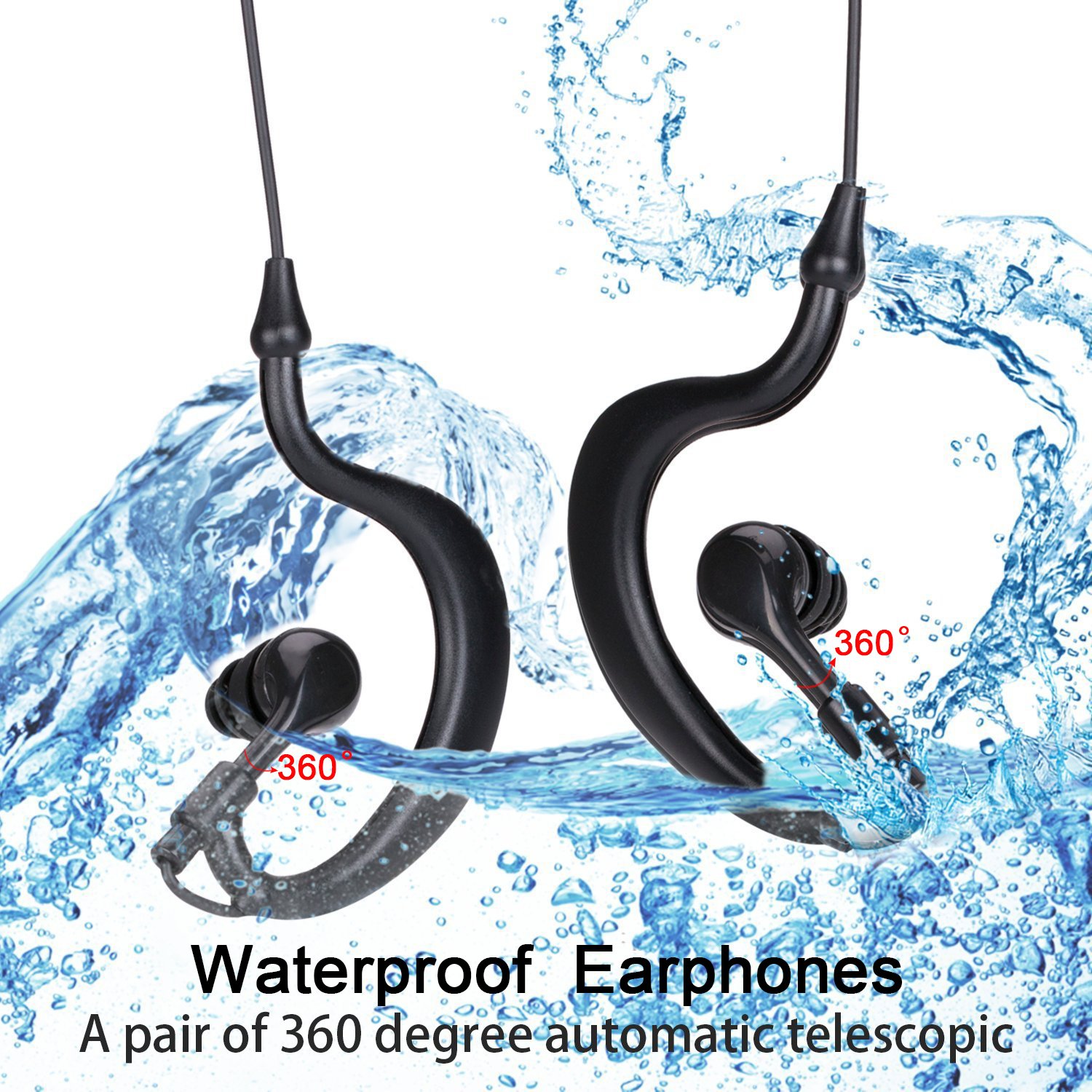 Waterproof MP3 Player, EATPOW 8GB IPX8 Upgraded Waterproof Stereo Earphone Underwater Sport MP3 with FM Radio Music Player for Swimming,Running,Water Sports (Max Depth 10M/32.8ft)