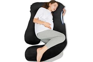 HIPHOP PANDA U-Shaped Pregnancy Pillow for Sleeping - Full Body Maternity Support Pillow with Removable Cover - Comfort for Back, HIPS, Legs, Belly - 57 Inch for Pregnant Women, Black