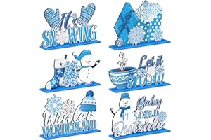 Suzile 6 Pcs Winter Wooden Table Decorations Snowflake Snowman Wooden Centerpieces for Party Winter It's Snowing Theme Christmas Birthday Party Baby Is Cold Outside Supplies