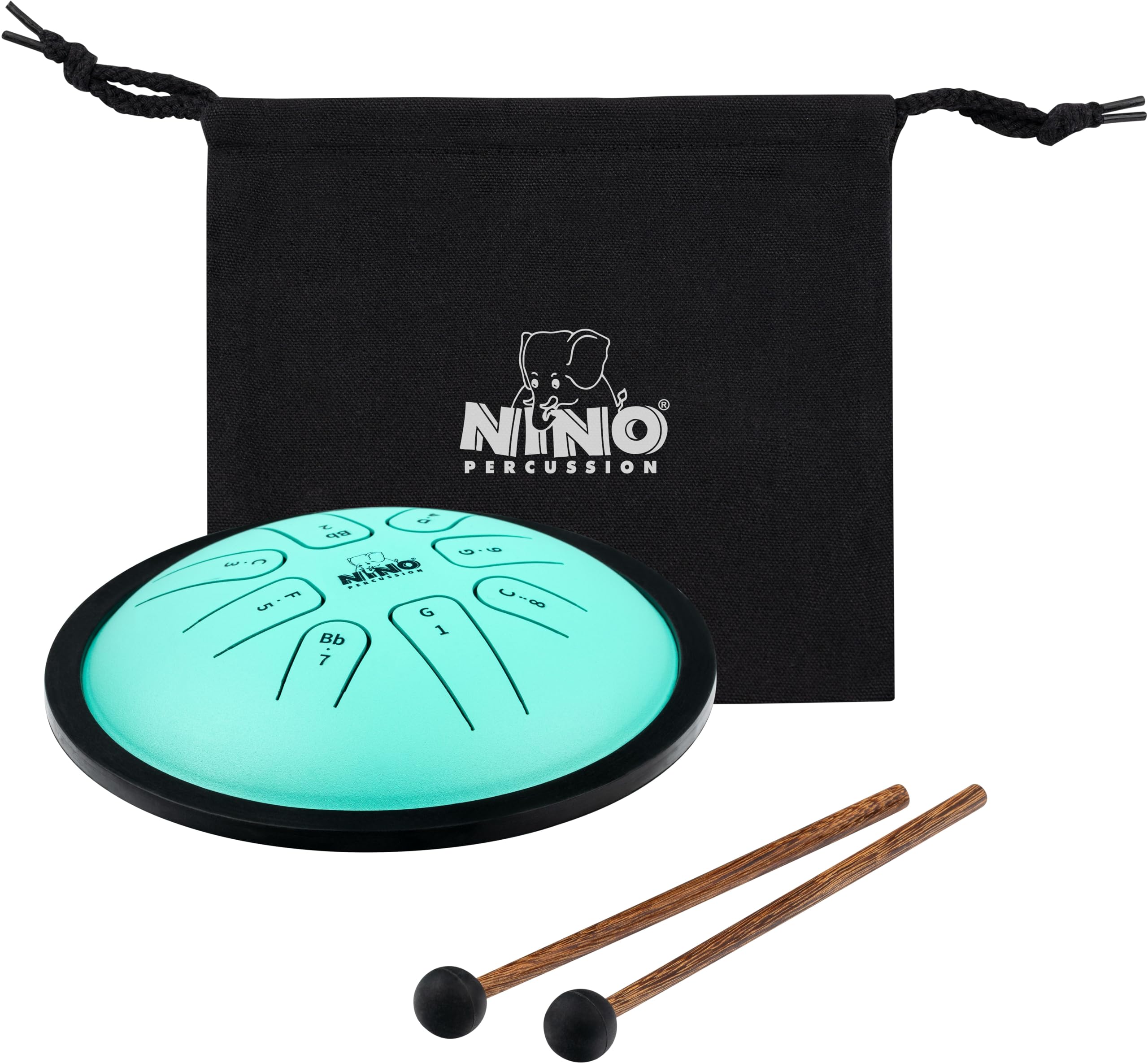 Nino Percussion Steel Tongue Drum - Steel Tongue Drum with 8 Tongues for Children Aged 5 and Up - G Minor - Diameter 7 Inches - Steel, Mint Green (NINO982)