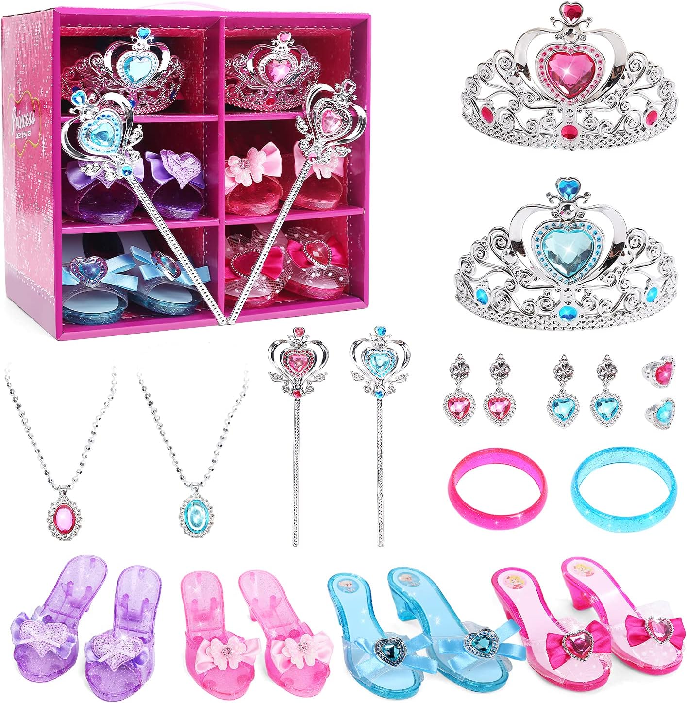 CUTE STONE Princess Dress Up Shoes and Jewelry Toys, Princess Accessories of Crowns, Necklaces, Bracelets, Rings, Beauty Gifts for 3,4,5,6 Years Old Little Girls: Toys & Games