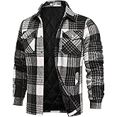 COOFANDY Men's Flannel Shirt Jackets Quilted Lined Plaid Jacket Long Sleeve Button Down Thick Winter Outwear Shackets