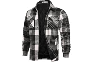 COOFANDY Men's Flannel Shirt Jackets Quilted Lined Plaid Jacket Long Sleeve Button Down Thick Winter Outwear Shackets