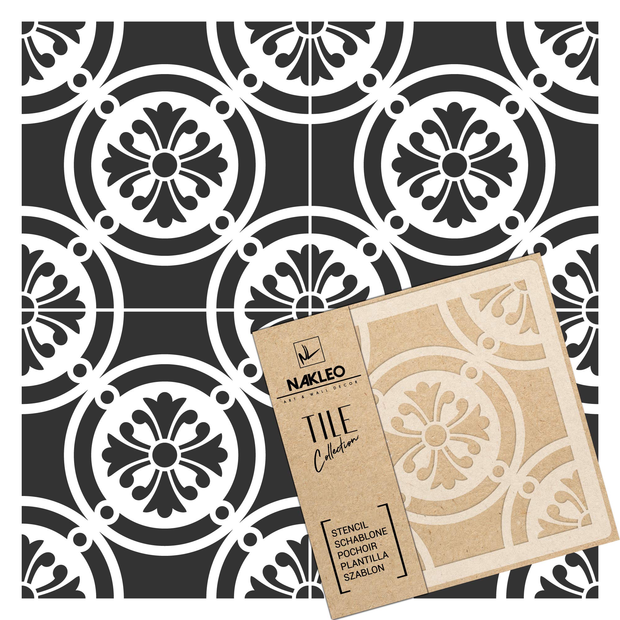 NAKLEO Tile Painting Stencil 30x30 cm, Lagoa Spanish Moorish Flower Moroccan, Plastic Reusable Template, Home Decor Craft DIY, Floor Concrete Patio Wall - Terracotta