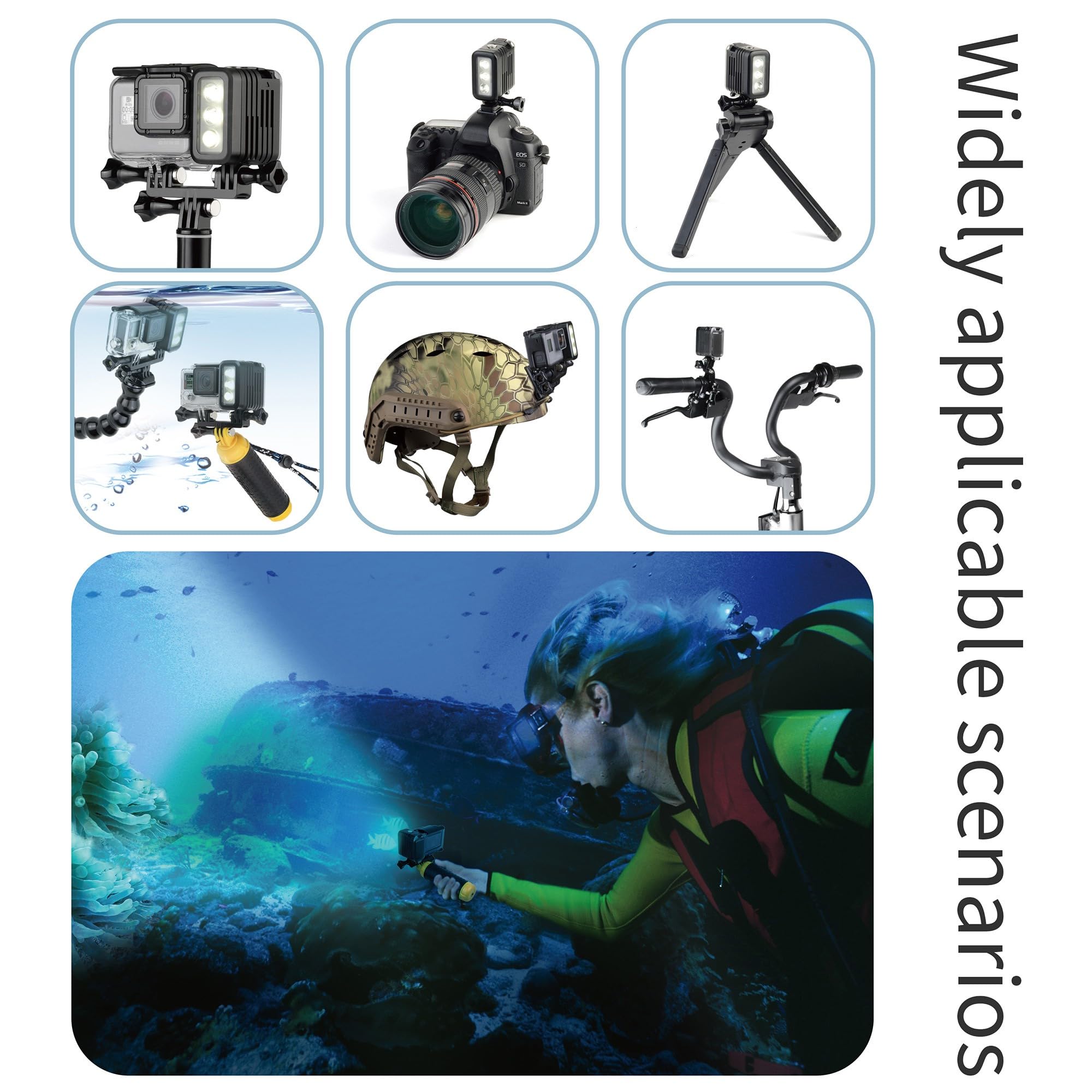 SOONSUN Rechargeable Diving Light - 450 Lumens High Power LED Video Light, Waterproof 164ft, Dimmable Underwater Fill Light for GoPro Hero 13/12/11/10/9/8/7/6/5/4/3+/3, DJI Osmo Action 4 5 Pro Camera