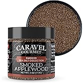 Caravel Gourmet Smoked Applewood Salt for Finishing and Grilling, 4 oz | Natural and aromatic applewood smoked salt seasoning meats and veggies, stackable jar