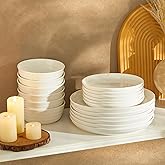 Sweese Plates and Bowls Sets,18 Pieces Modern Porcelain Dinnerware Set for 6 Handcrafted Uniqe Dinner Set Ceramic Dishware Dishes Microwave and Dishwasher Safe, White