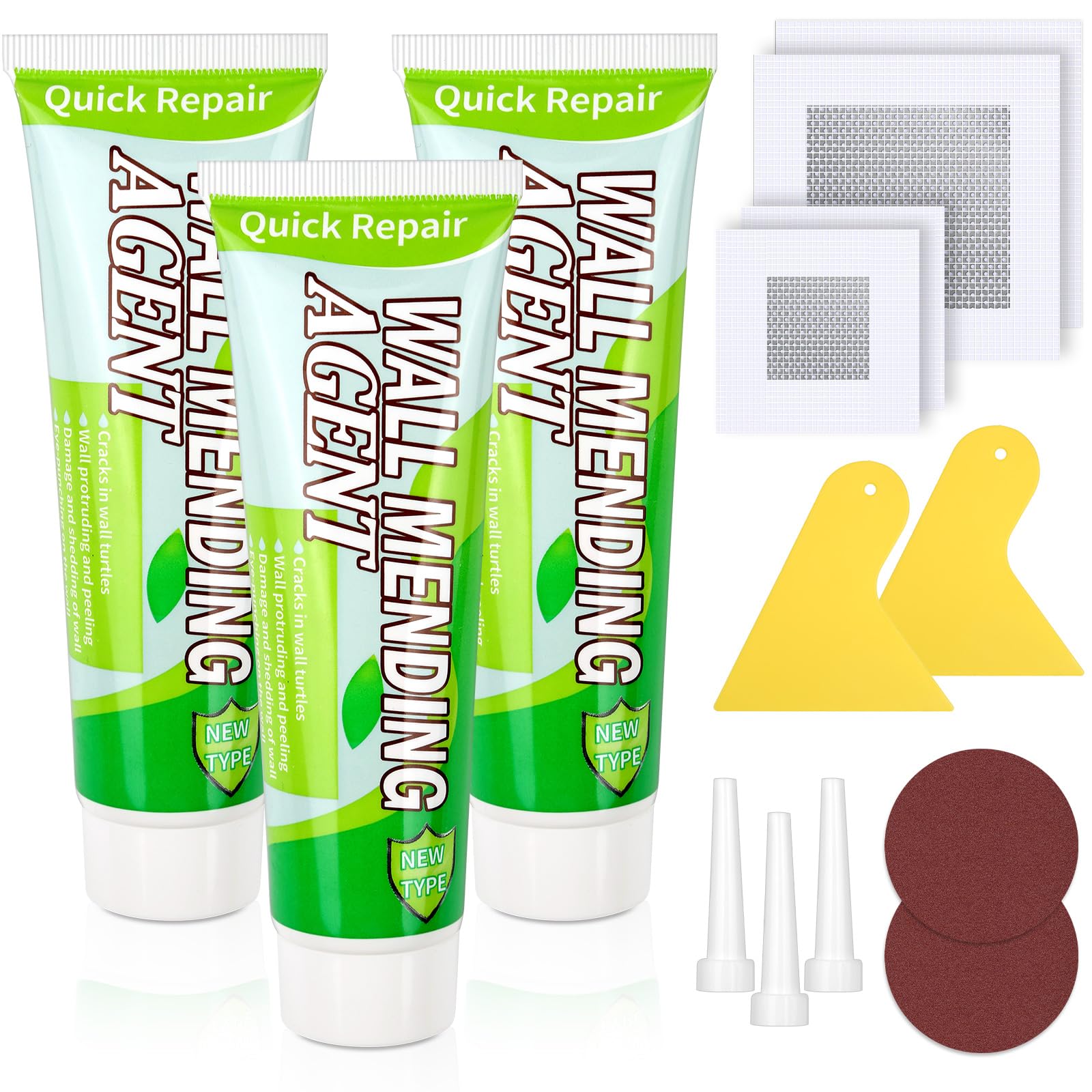 Photo 1 of Mckanti Drywall Repair Kit - Spackle & Patch for Wall Holes, Includes 4 Pcs Drywall Patch, Sandpaper, Scraper