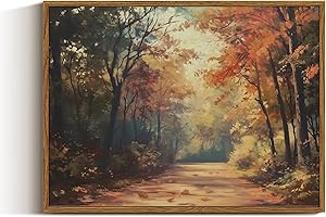 VIYYIEA Vintage Framed Canvas Wall Art, Autumn Forest Art Prints, Rustic Fall Landscape Decor for Living Dining Therapy Study Room Hallway Office Bedroom, Farmhouse Country Decor,12x16 Inch