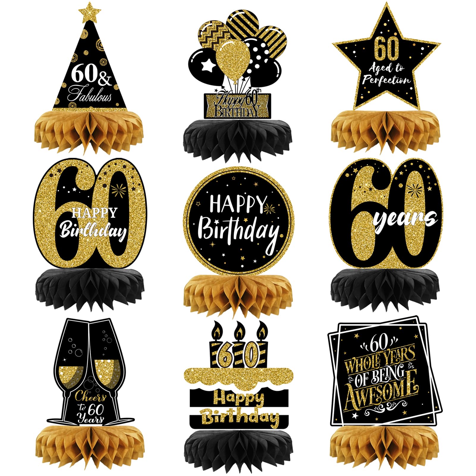 Photo 1 of 9 Pieces 60th Birthday Table Decorations 60th Birthday Centerpieces for Tables 60th Birthday Decorations for Men and Women (60th)