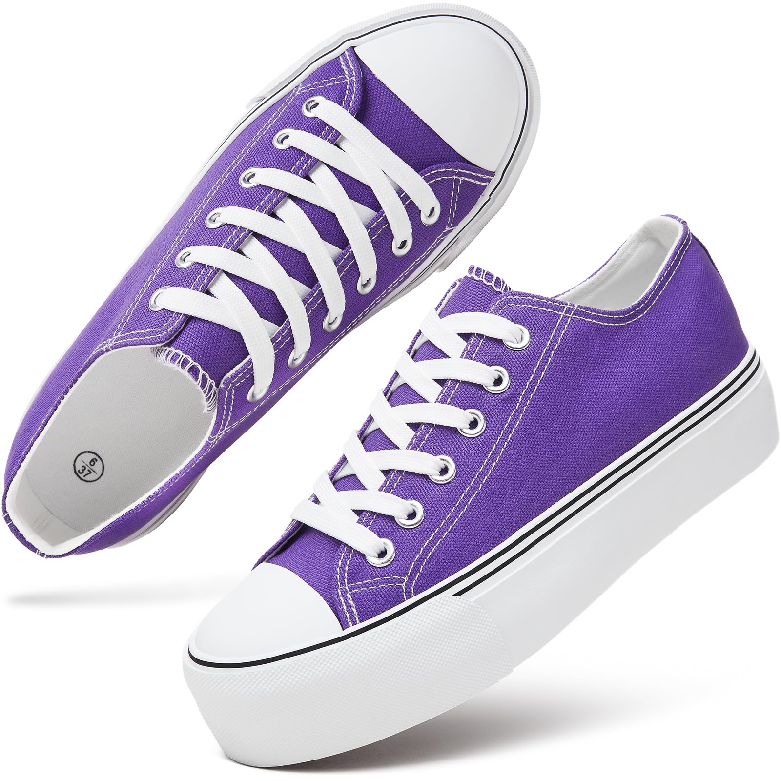 Photo 1 of Bubbie Platform Sneakers for Women White Platform Shoes Low Top Tennis Shoes Non Slip Black Fashion Canvas Sneakers(Dark Purple.US6)