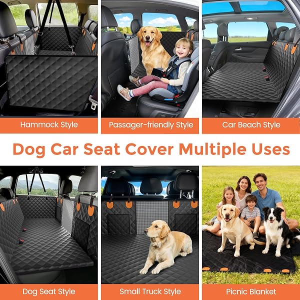 CHIORATREE DOG CAR SEAT COVER FOR BACK SEAT HARD BOTTOM – WATERPROOF BACK SEAT EXTENDER FOR DOGS HOLDS 500 LBS, SCRATCH-PROOF AND ANTI-SLIP DOG HAMMOCK FOR CAR, SUV, SMALL TRUCK, BLACK
