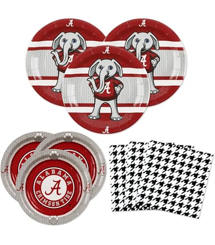 Havercamp Alabama Crimson Tide Party-Set Für 16 Personen – Inkl. 16 Teller & 16 Servietten, Offiziell Lizenziert