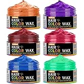 6 Colors Temporary Hair Color Wax for Christmas Party-Green Purple Orange Pink Red Blue Washable Dye for Kids, Men&Women | Stocking Stuffers | Non-Sticky Hair Dye Wax for Cosplay Party&Daily Fun(4 oz)