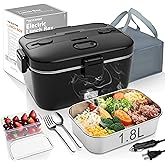COZYEXPERT Electric-Lunch-Box-Heated-Food-Warmer 100W Heating Lunchbox for Adults 1.8L Portable Food Heater for Work/Car, 12V/24V/110-230V Lonchera Eléctrica Portátil with Fork Spoon (Black)