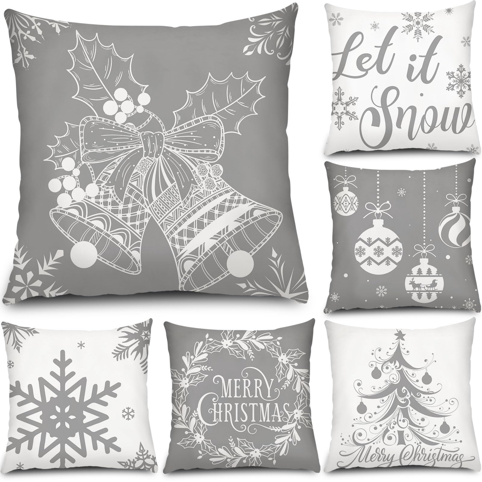 Tatuo 6 Pcs Christmas Pillow Covers Cushion Covers Decoration Holiday Decor Throw Pillow Case for Sofa Couch Christmas Office Bedroom Decorations (Silver and Gray Style,16 x 16 Inch) — image 1