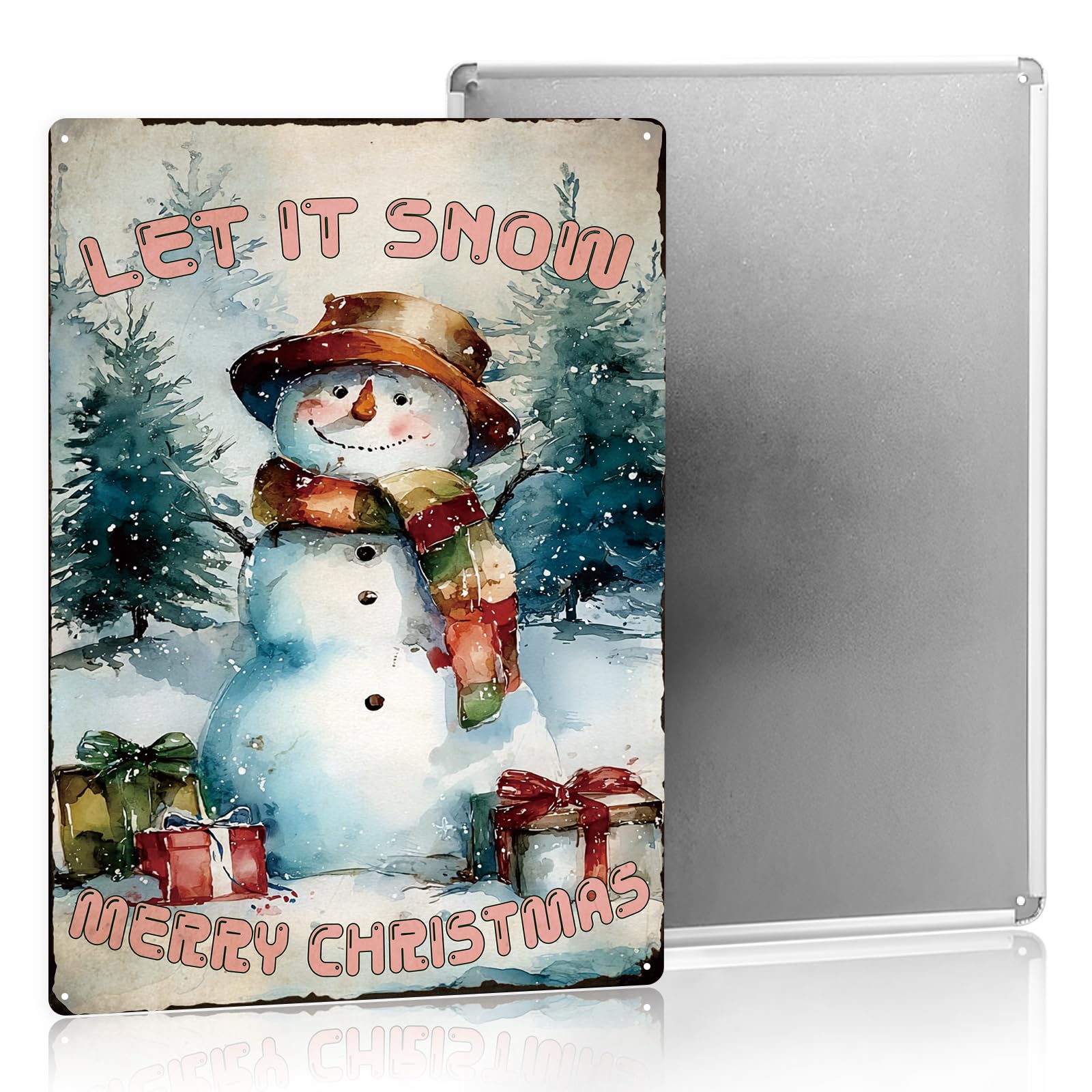 Photo 1 of ******2 PIECE*****Merry Christmas Rustic Snowman Decor Winter Decor Vintage Christmas Let It Snow Tin Sign For Home Kitchen 8×12 Inches