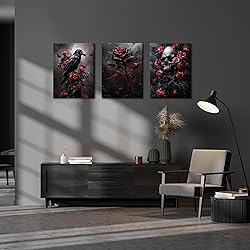 Gothic Canvas Wall Art Set of 3, Romantic Rose