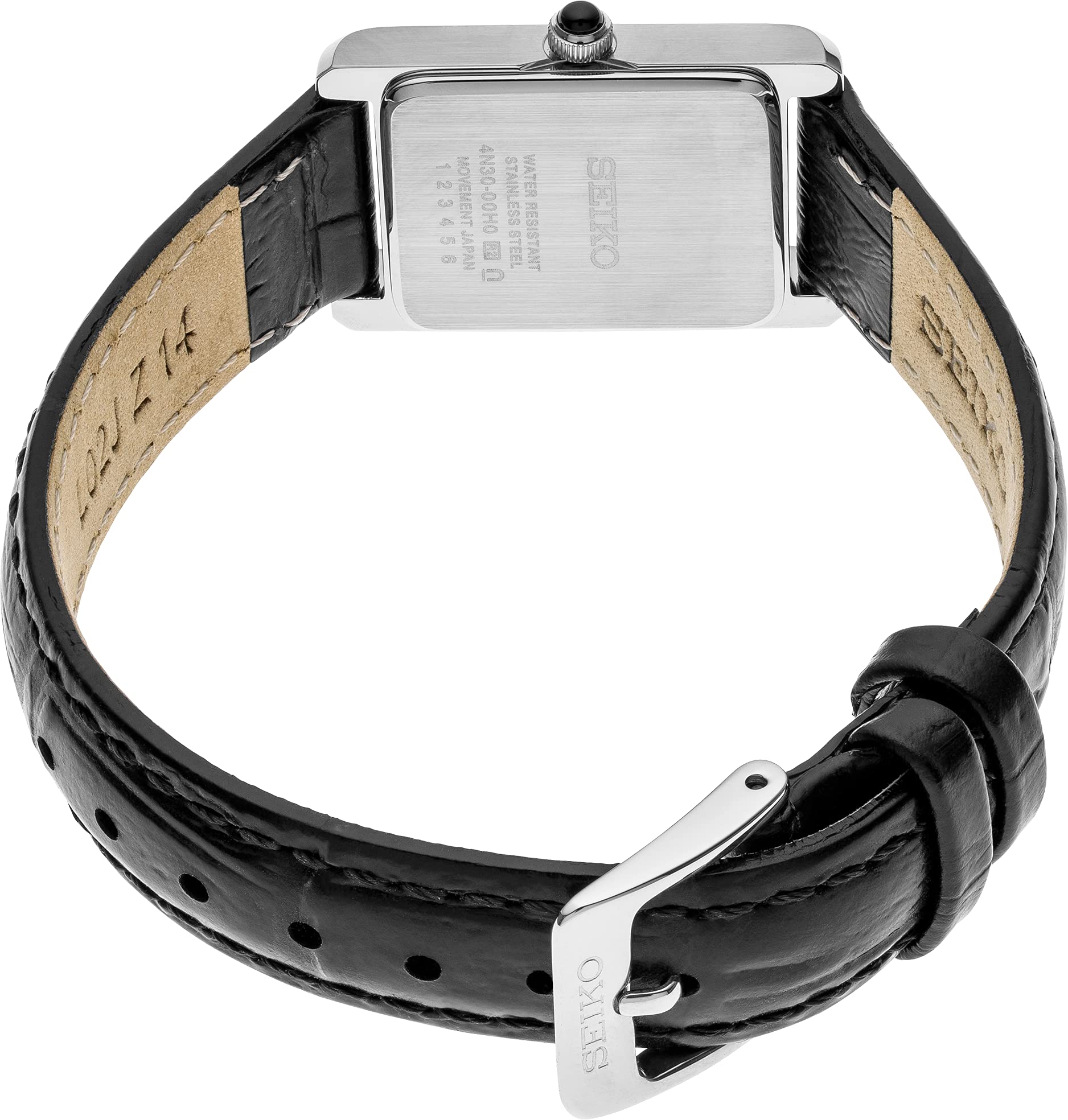 SEIKO Essentials Watch for Women - Essentials - Water Resistant with Stainless Steel Rectangular Case and Leather Strap